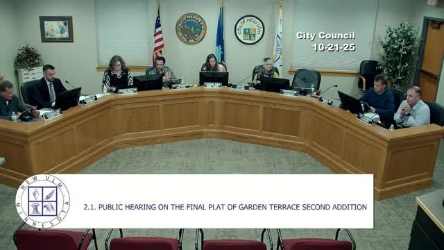New Ulm council approves Garden Terrace final plat; authorizes tax‑abatement work for senior housing project