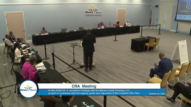 CRA board finds Marina Annex Housing LLC consistent with CRA plan; project to include community center and long‑term affordability