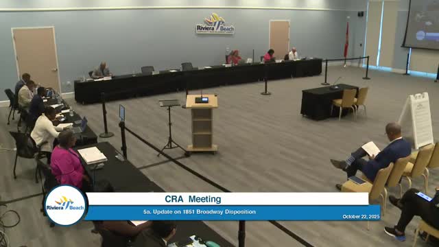 Riviera Beach CRA to hear top three developers on 1851 Broadway after board votes to invite presentations