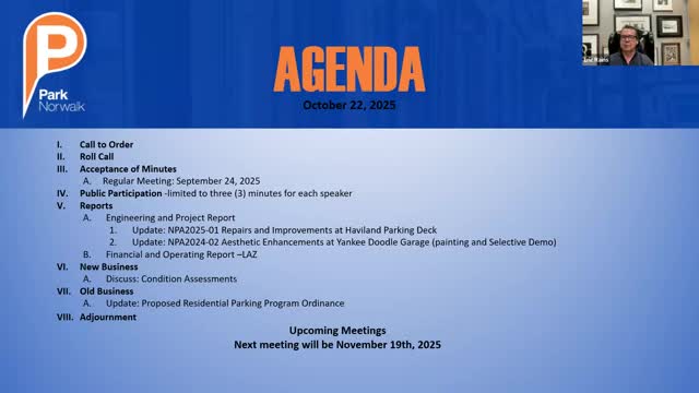 Park Norwalk actions: September minutes approved; meeting adjourned by unanimous voice votes