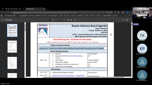 Bicycle Advisory Board approves August and September minutes by voice vote