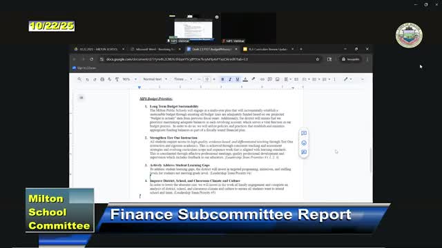 School Committee outlines FY27 budget priorities and approves appointment to town budget coordination committee