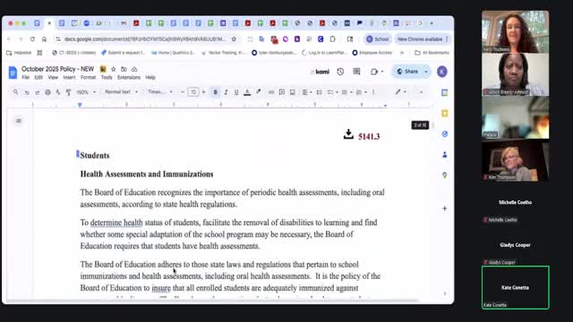 Committee forwards updated health-assessments and immunizations policy to board after vaccine, record-keeping clarifications