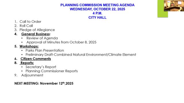 Planning Commission procedural votes: agenda, minutes, excused absences and adjournment