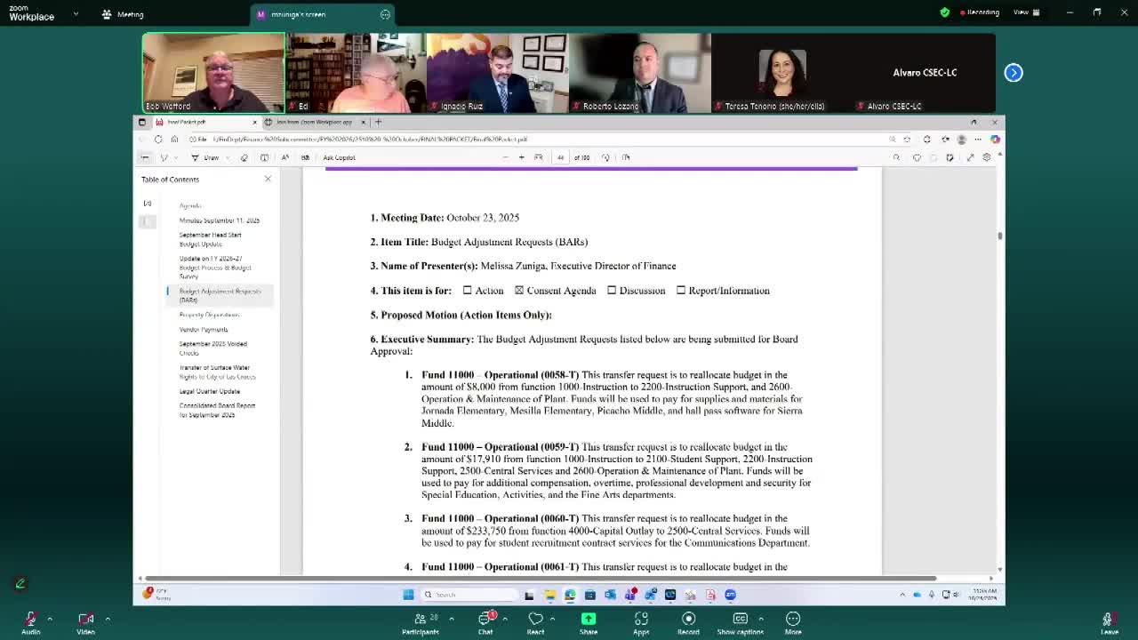 School board subcommittee reviews budget adjustment requests and a student-recruitment contract
