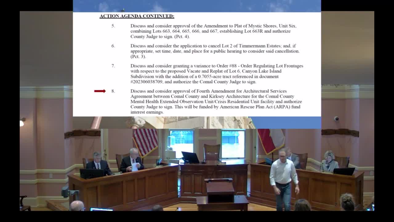 Comal County okays structural redesign and $3.3M change order for mental health facility; architect fee amended