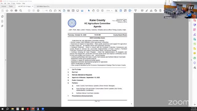 Committee approvals and procedural actions at Oct. 23 Kane County Agriculture Committee meeting