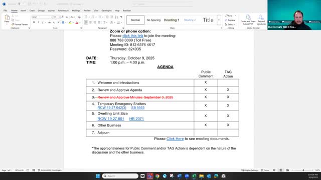 TAG sets outreach and meeting cadence; staff to open public proposal window and post topic tracker