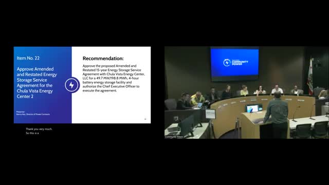 Board approves amended energy‑storage agreement for local 50 MW battery project in Chula Vista