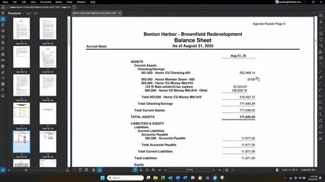Benton Harbor Brownfield authority approves August payables and financial statements after board questions