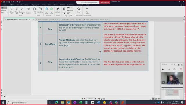 Audit committee adopts remote-meeting policy, sets $10,000 virtual-expenditure threshold