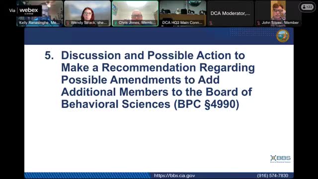 Committee discusses adding LPCC seat to board; members favor deferring to four‑year sunset review