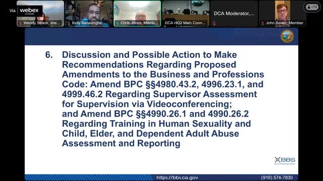 Committee directs staff to pursue statutory clarifications on video supervision and abuse‑reporting coursework; motion passes