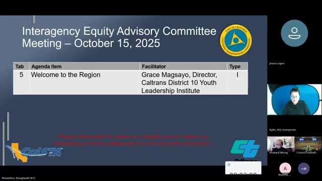 EAC hears interagency updates; CalSTA announces joint road‑safety policy; tribal speaker urges cultural recognition in projects