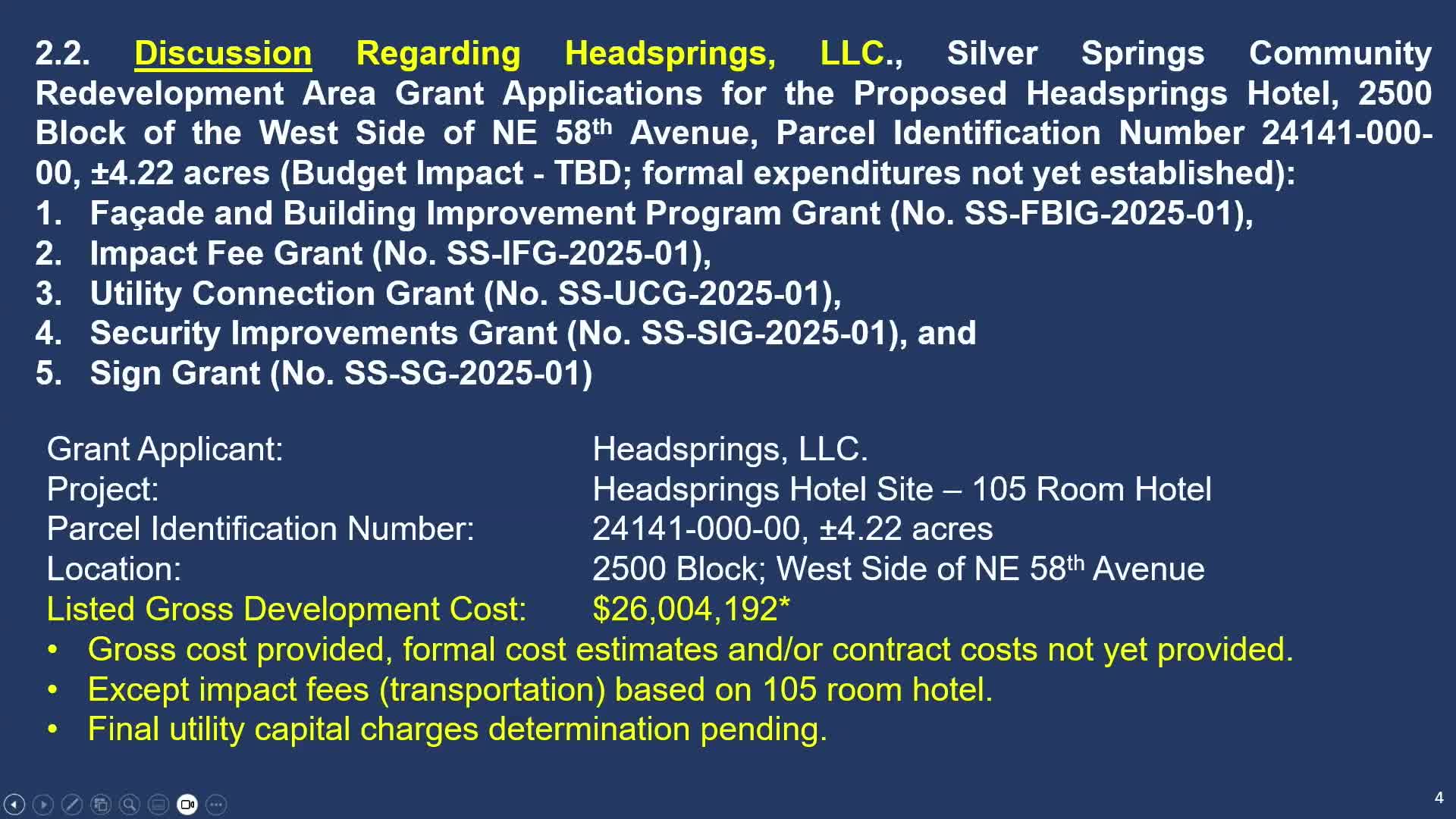 Marion County CRA probes TIF rebate and grants for proposed Silver Springs hotel; staff to return with draft agreement
