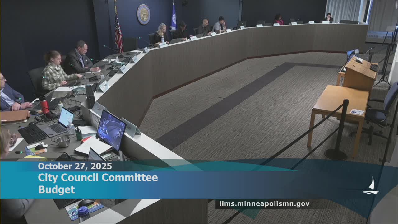 Deputy health commissioner presents Climate Legacy Initiative portion of mayors 2026 budget to Minneapolis City Budget Committee