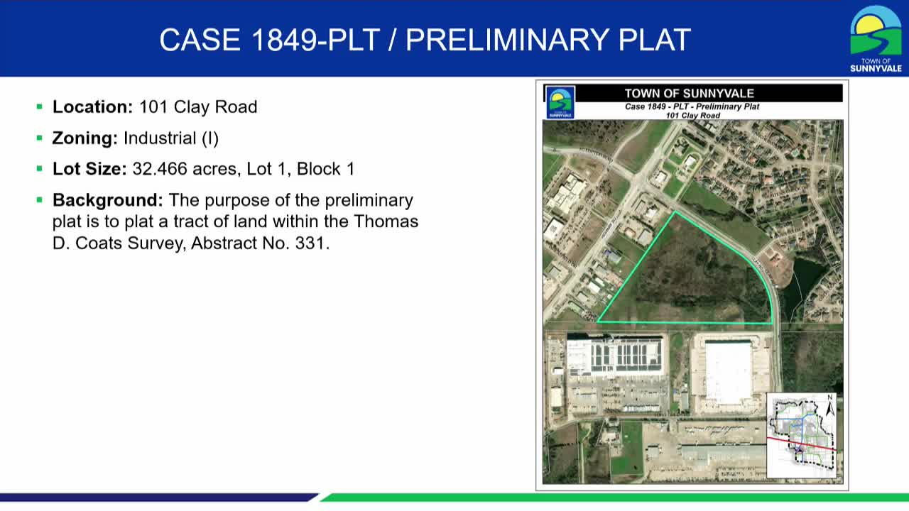 Council hears concerns about 101 Clay Road preliminary plat for three warehouses; staff says project is by‑right and process limits council discretion