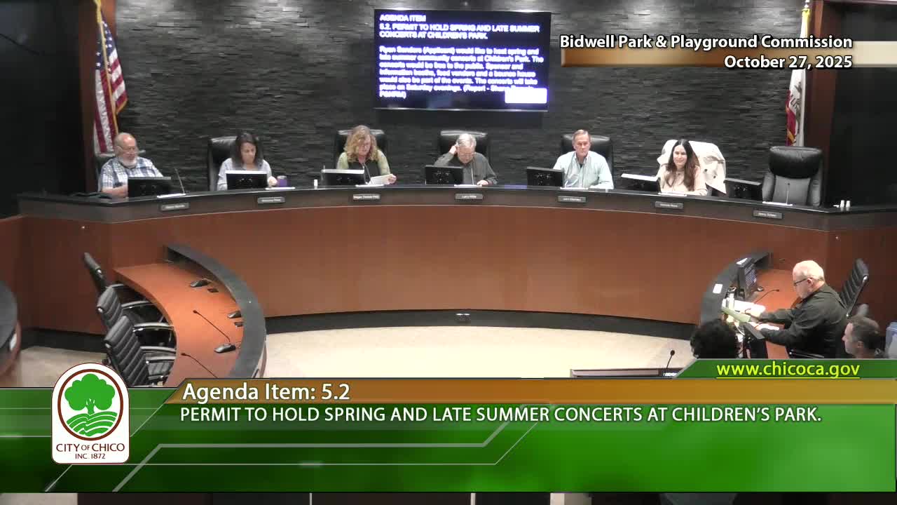 Commission conditionally approves Children's Park concert series; organizers to consult Chico State and neighbors