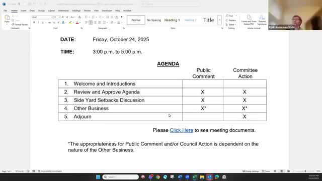 Building Code Council special committee weighs 5‑foot access for side‑yard entrances