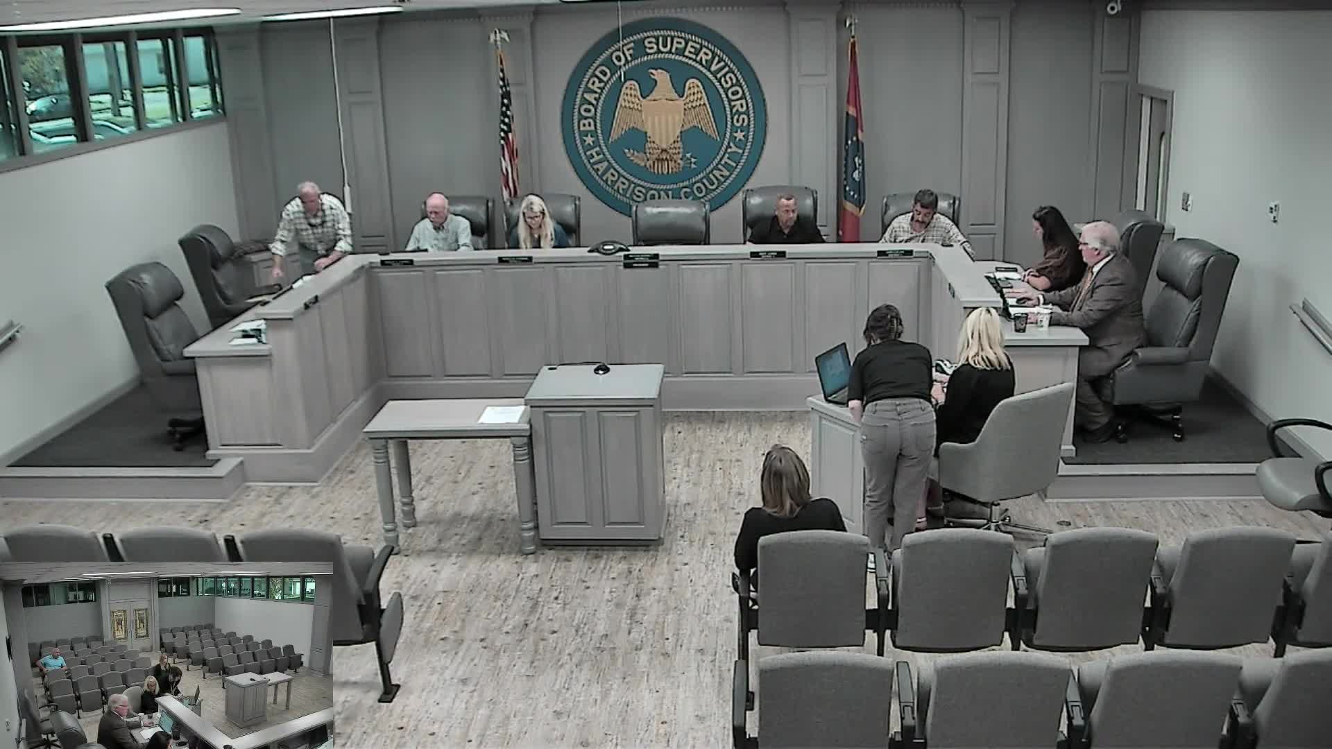 Harrison County board votes to enter executive session to discuss administrator qualifications, subdivision litigation and FEMA storm strategy