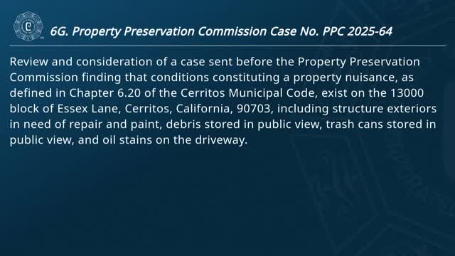 Cerritos Property Preservation Commission adopts abatement orders for seven properties