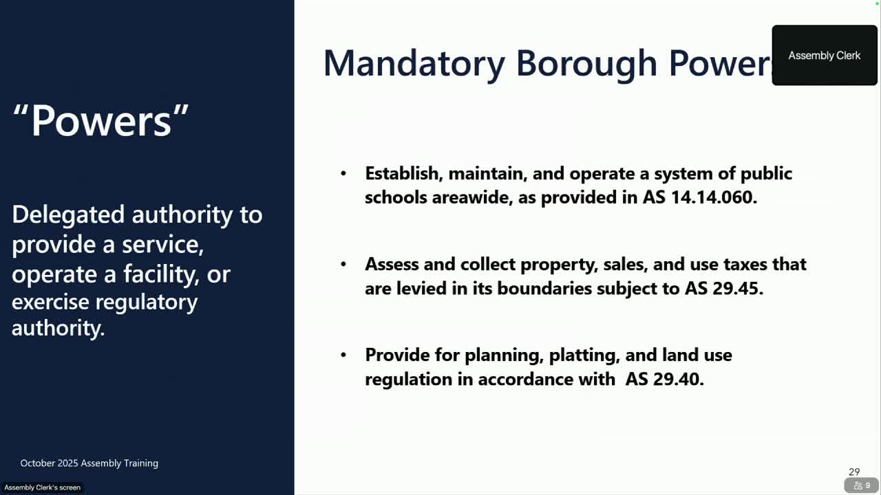Attorney reviews borough powers, service areas, planning and school district roles
