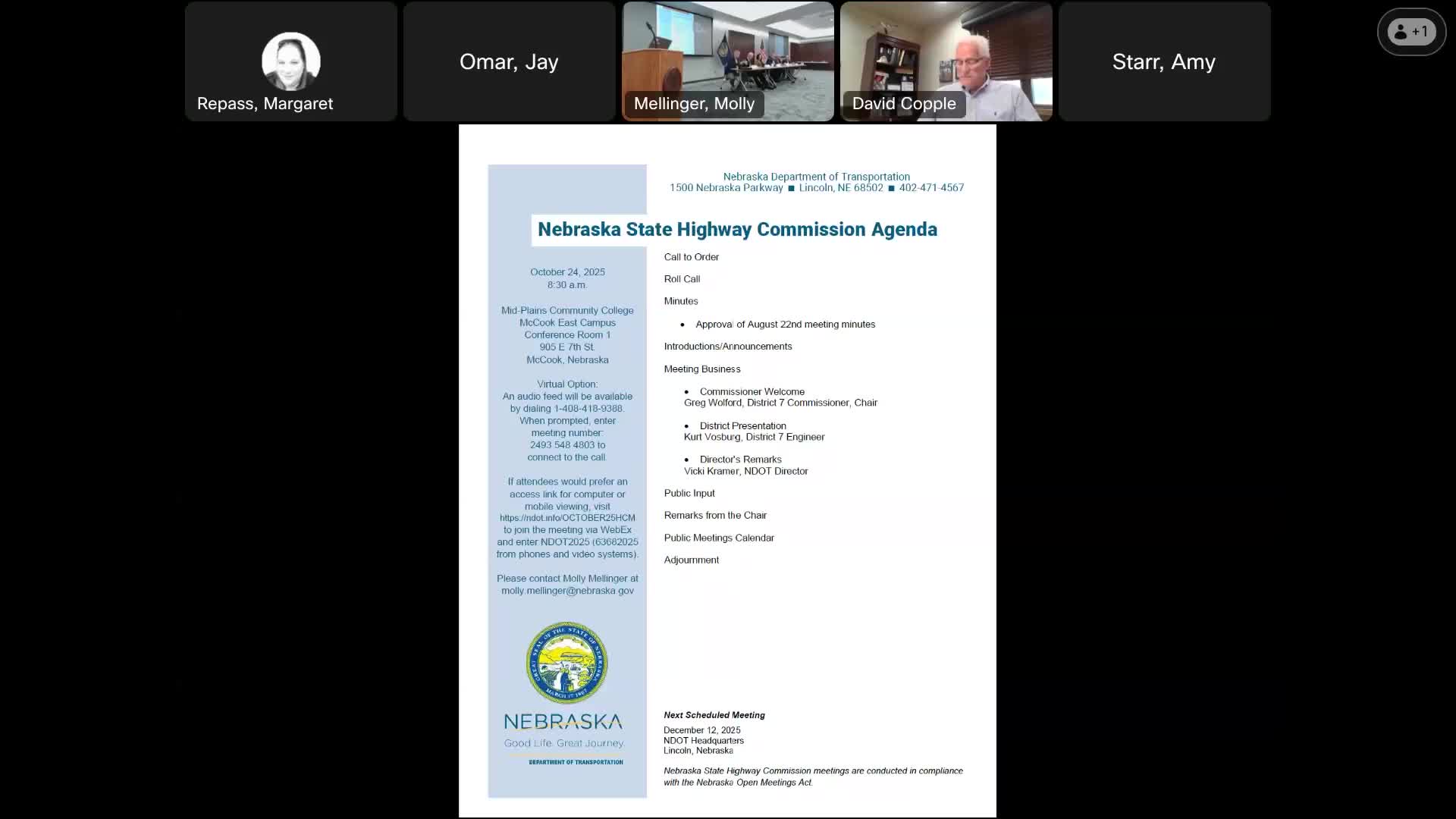 NDOT updates commission on LB558 task force, hands‑free and work‑zone bills, and federal funding risks