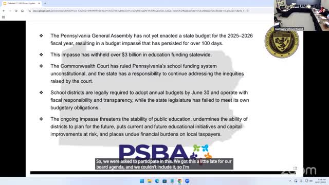 Board hears warning on Pennsylvania budget impasse and charter funding uncertainty