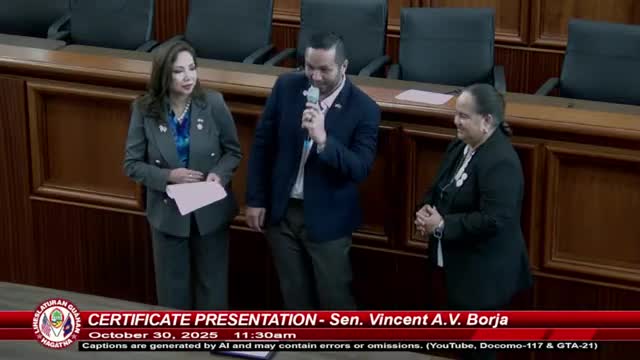 Guam Legislature presents certificate to Jacqueline Cabrera for blind and visually impaired advocacy