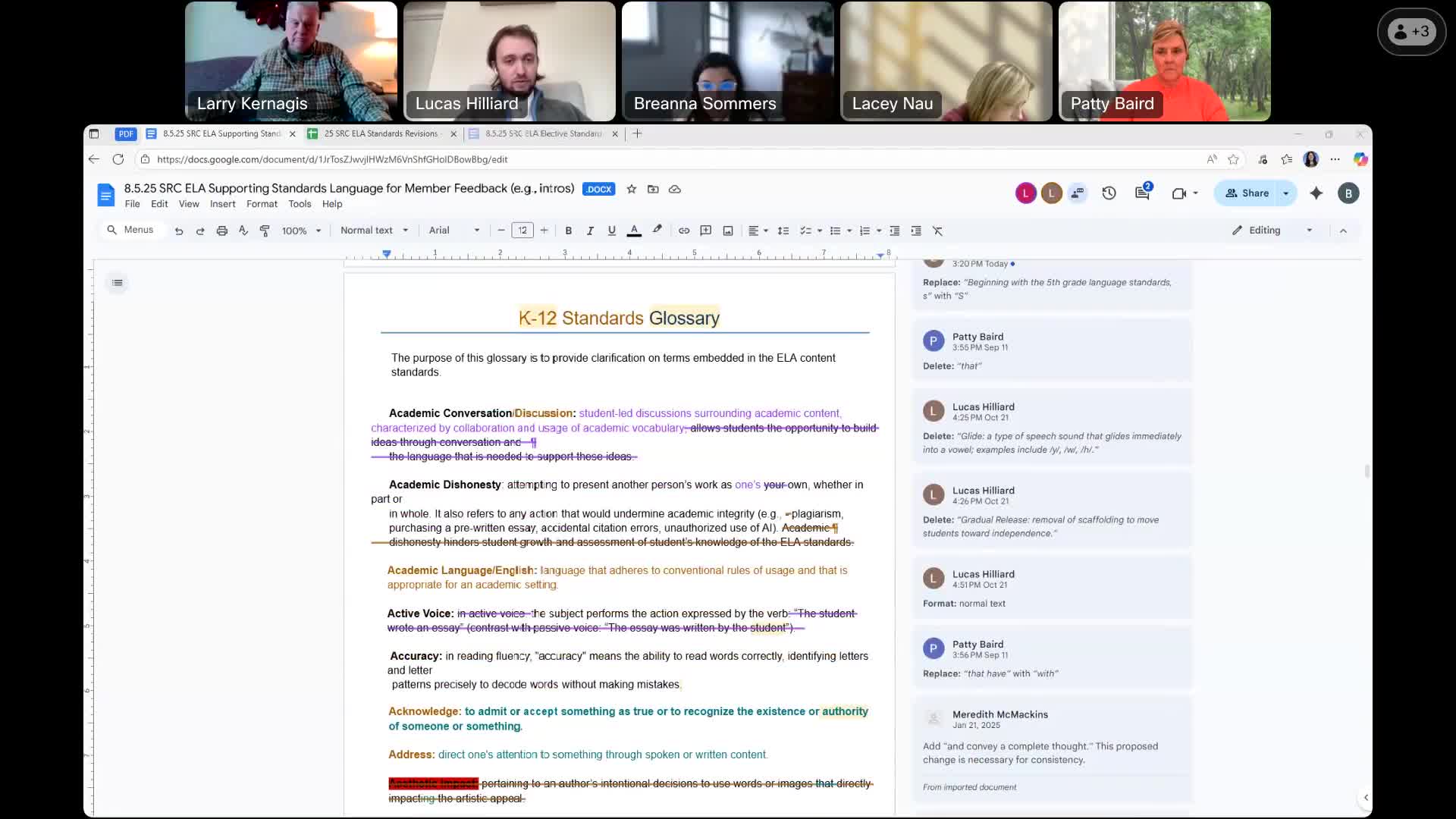 Committee tightens ELA glossary language, merges duplicate entries and refines 'diverse texts' definition