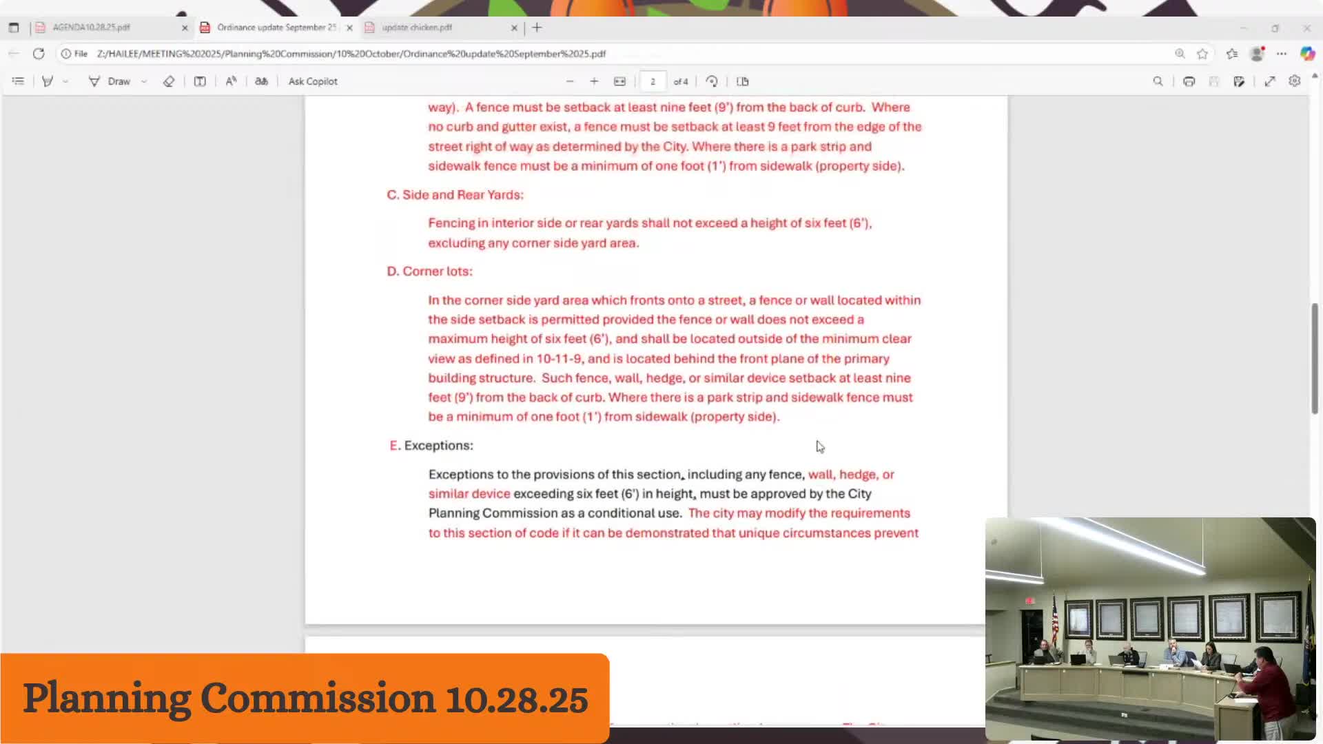 Planning commission flags conflicting fence setbacks, recommends clarifying language to city council