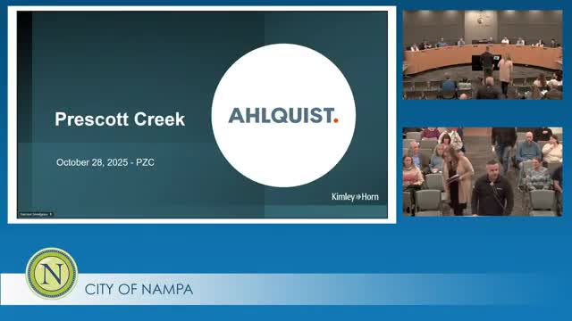 Nampa planning commission backs Prescott Creek annexation and raises specific‑area density cap to 15 units per acre