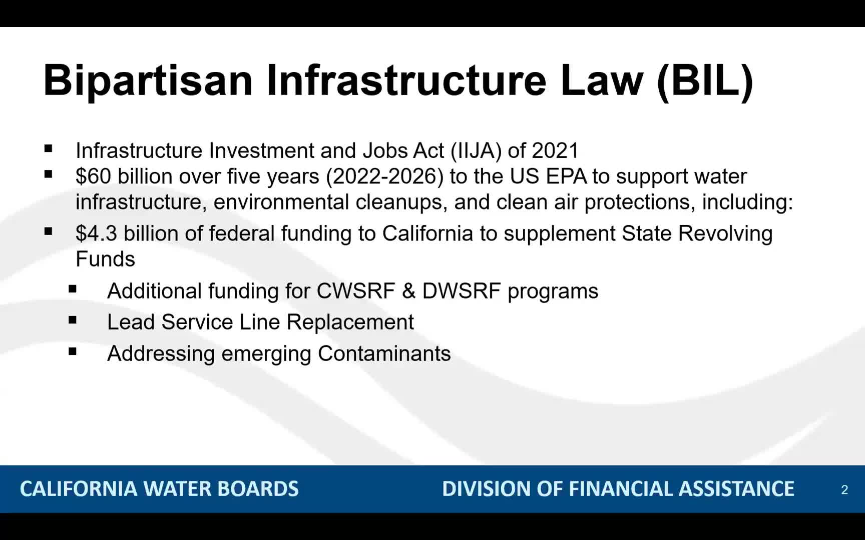 State Water Board reviews SRF, drinking-water, emerging contaminant and technical-assistance programs