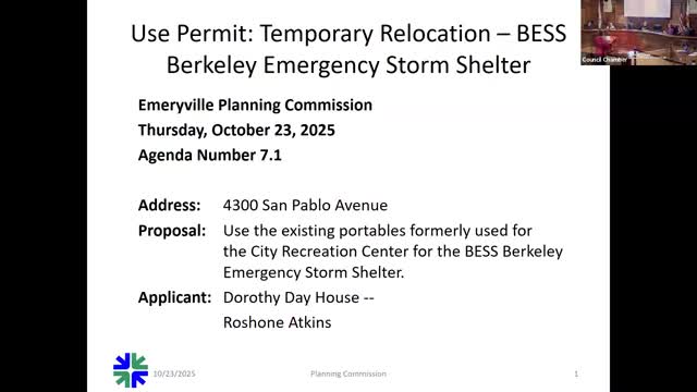 Emeryville planning commission approves temporary Berkeley Emergency Storm Shelter at 4300 San Pablo