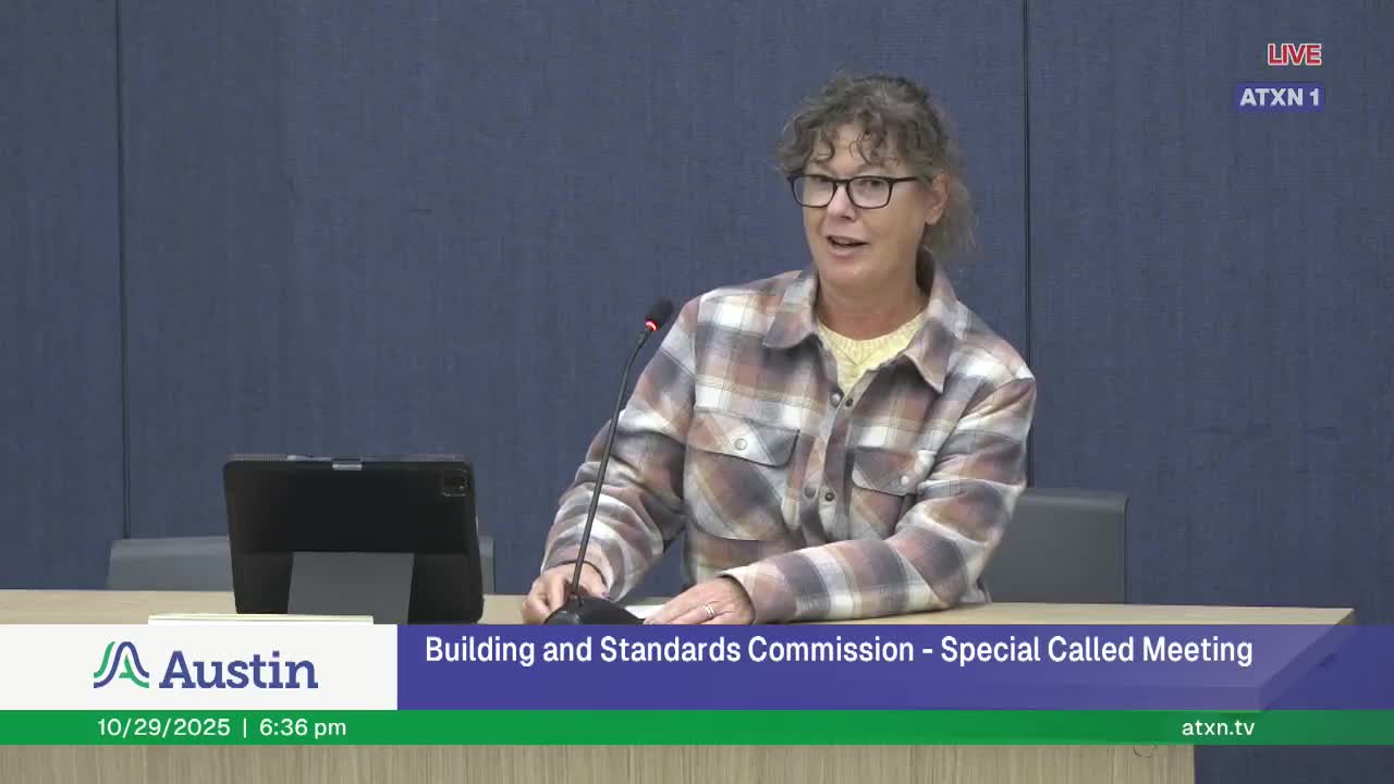 Neighbor reports open sewage hole between houses on Dunlop Street during commission public comment