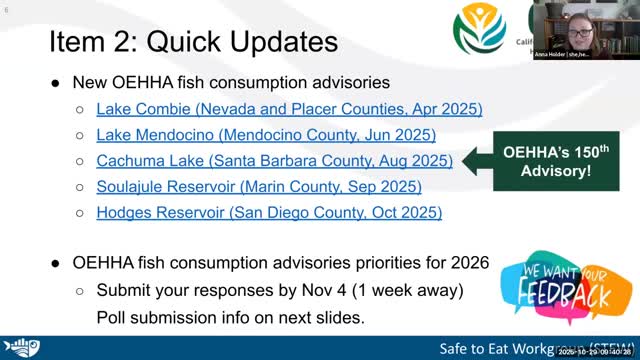 OEHHA opens public poll to prioritize 2026 site‑specific fish advisories; Mammoth Creek advisory expected in November