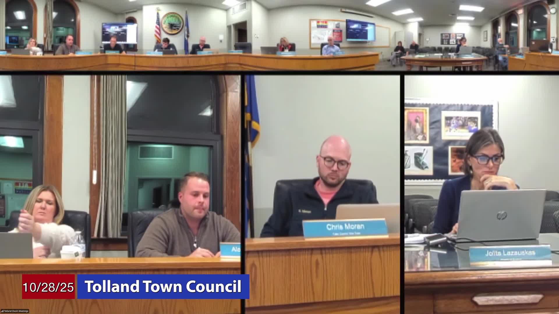 Tolland posts small projected first-quarter surplus; council questions SRO funding and legal authority