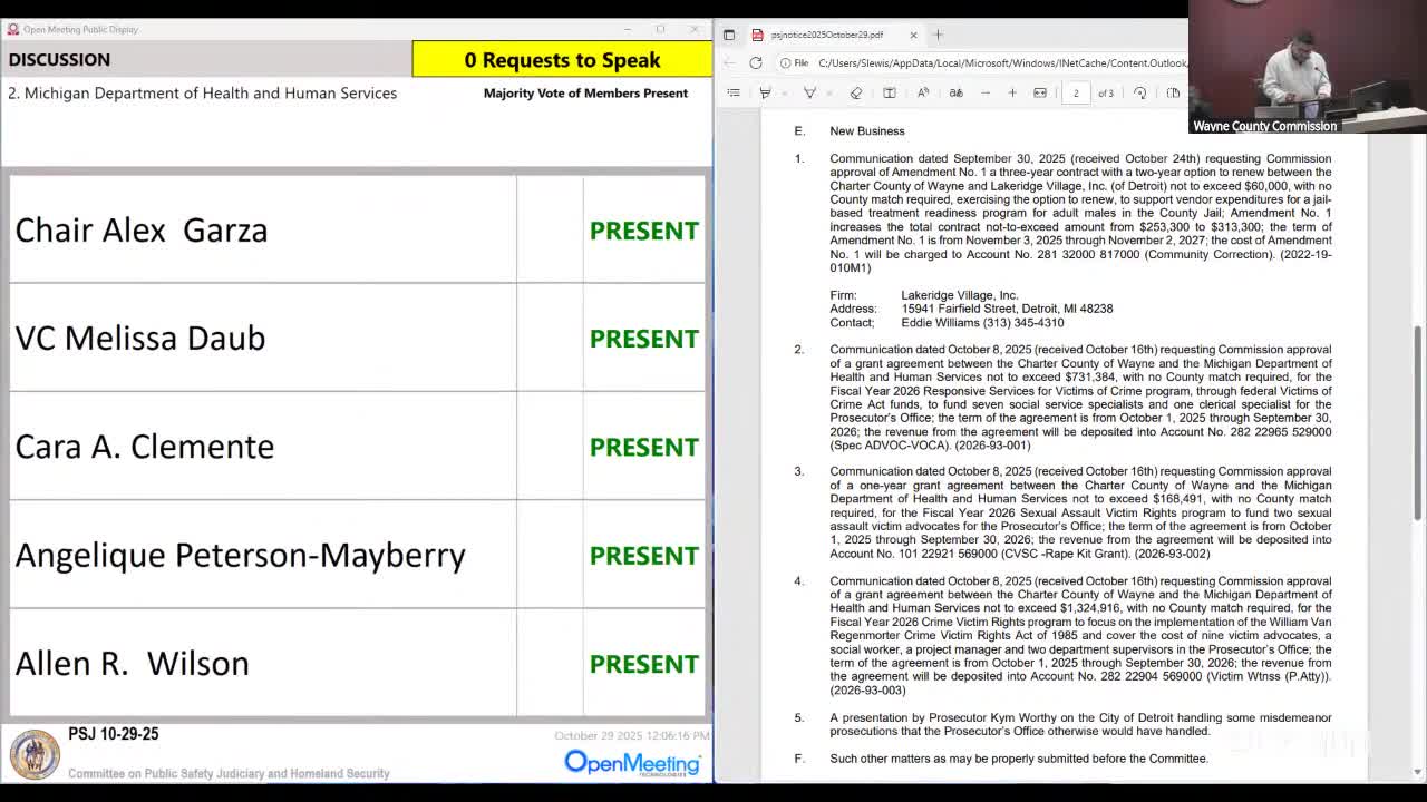 Wayne County approves three MDHHS victim-services grants totaling up to $2.2 million for FY2026