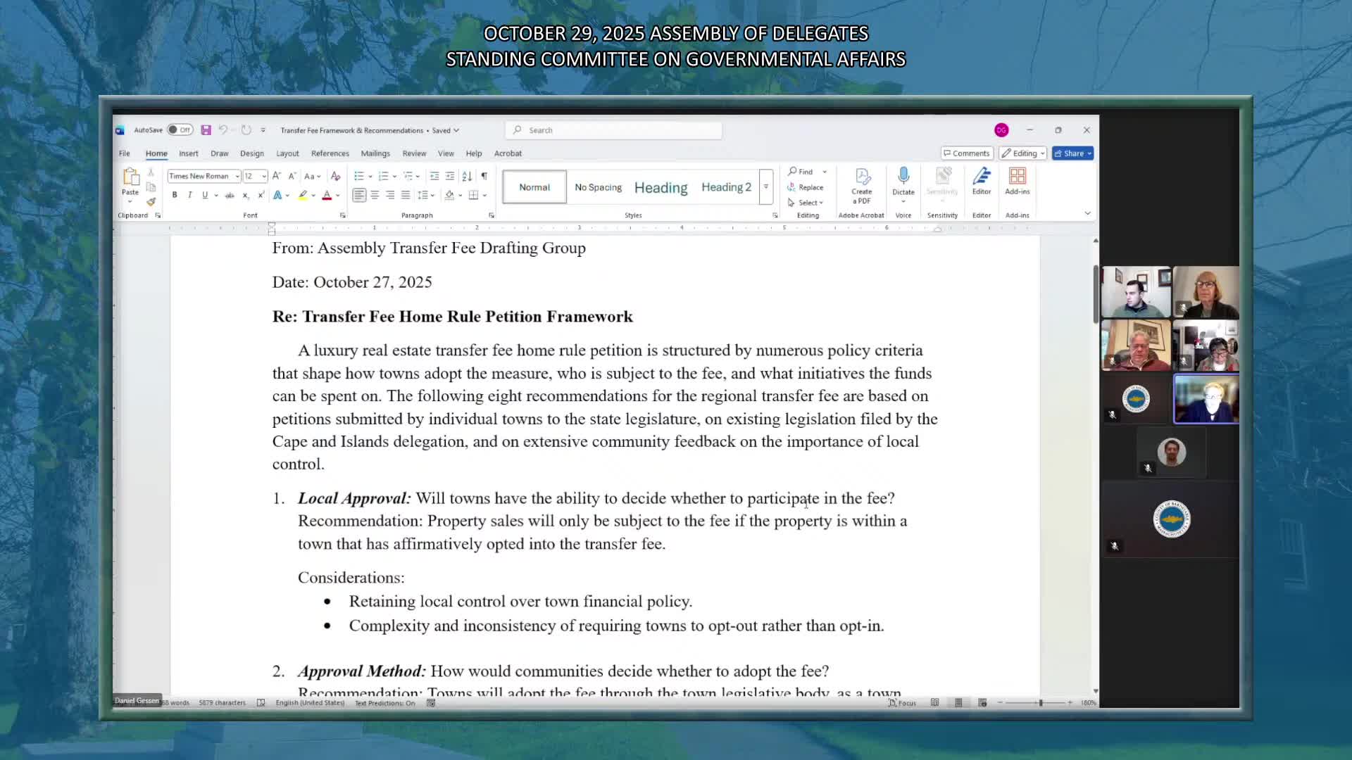Cape Cod committee forwards draft local-option transfer-fee framework to full assembly