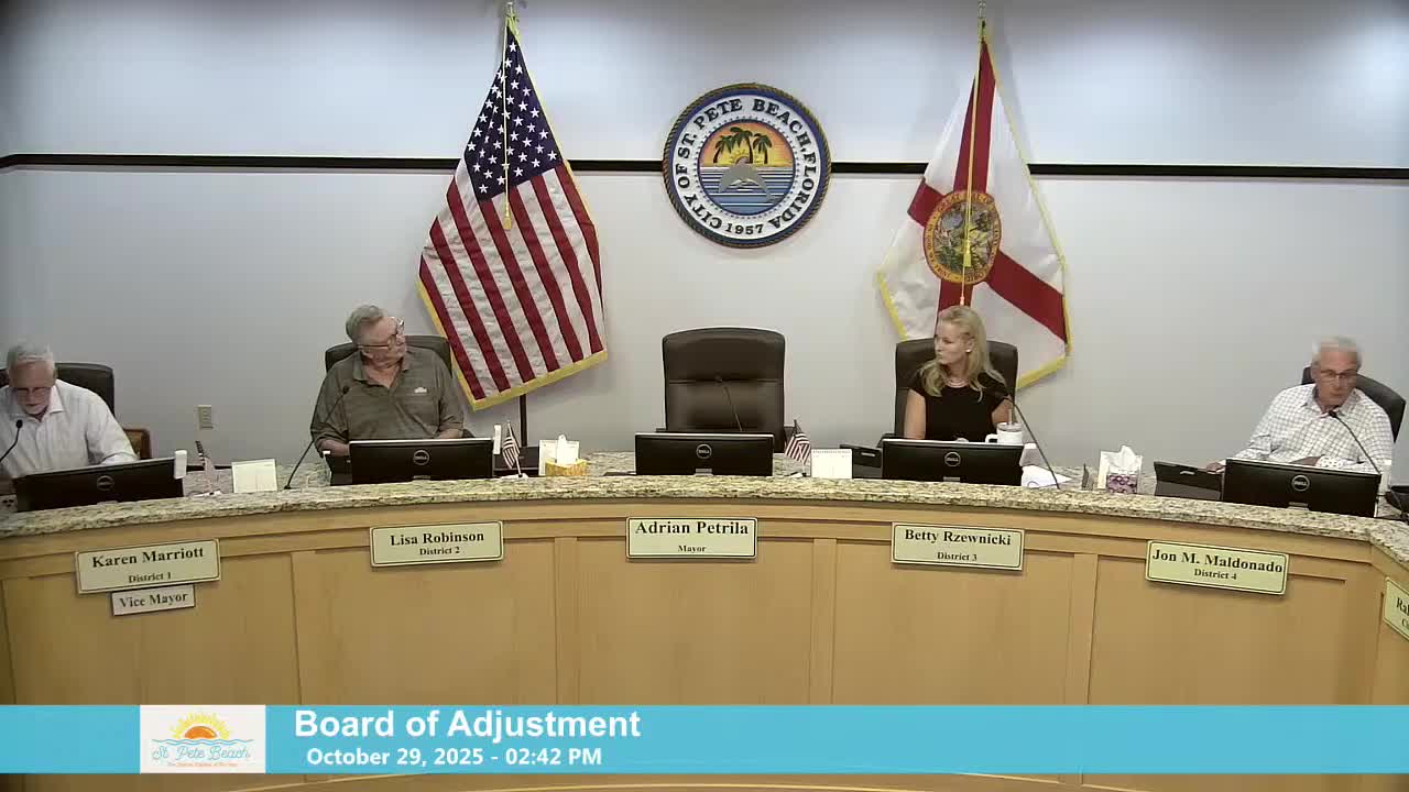 Board allows 2.5‑foot extension of dock at 2050 Boca Ciega Drive after dredging options closed; requires light at dock end