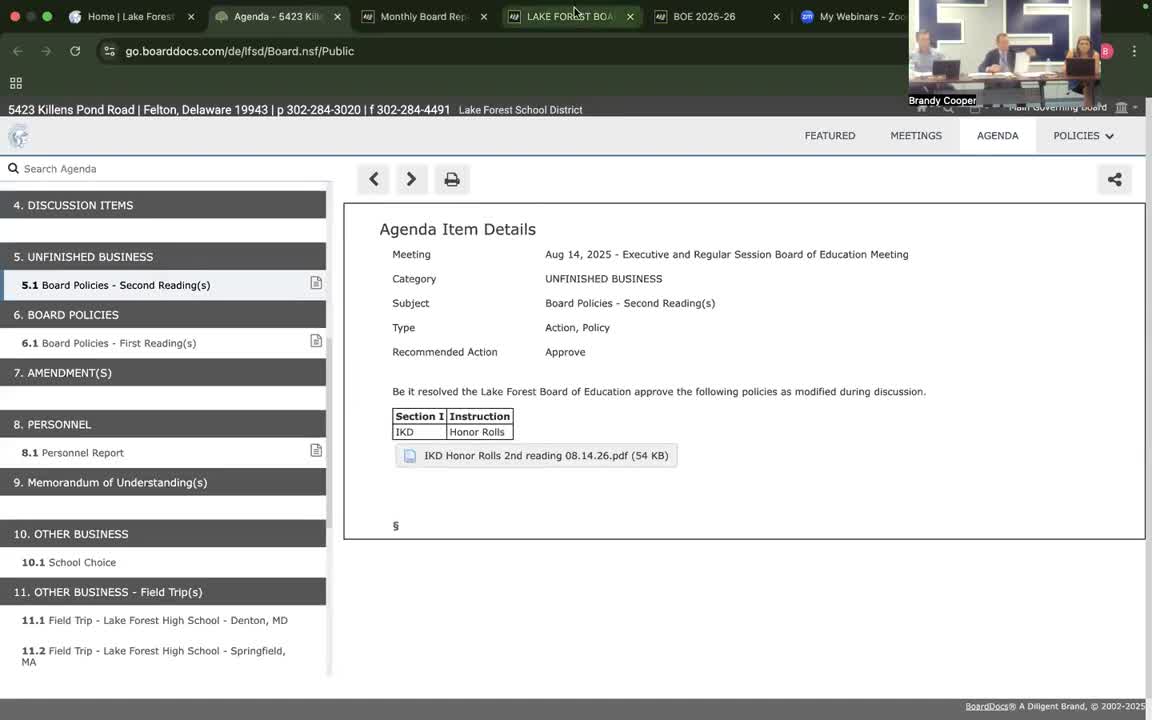 Lake Forest board approves first reading of multiple governance policies with minor wording changes