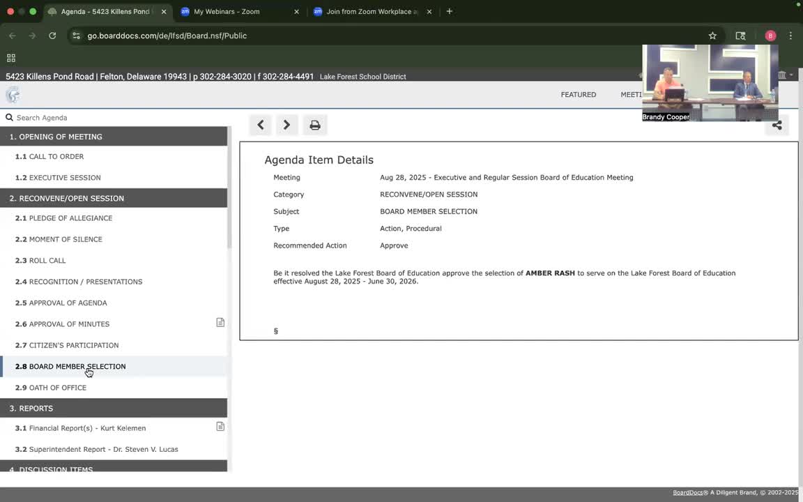 Votes at a glance: unanimous approvals on personnel, school choice, nutrition and procedural items
