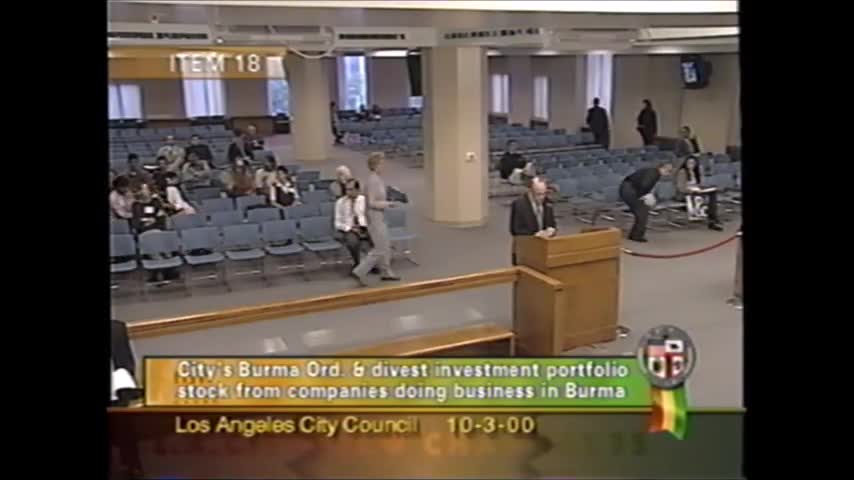 Los Angeles council asks treasurer to draft Burma divestment ordinance; exempts health, media firms