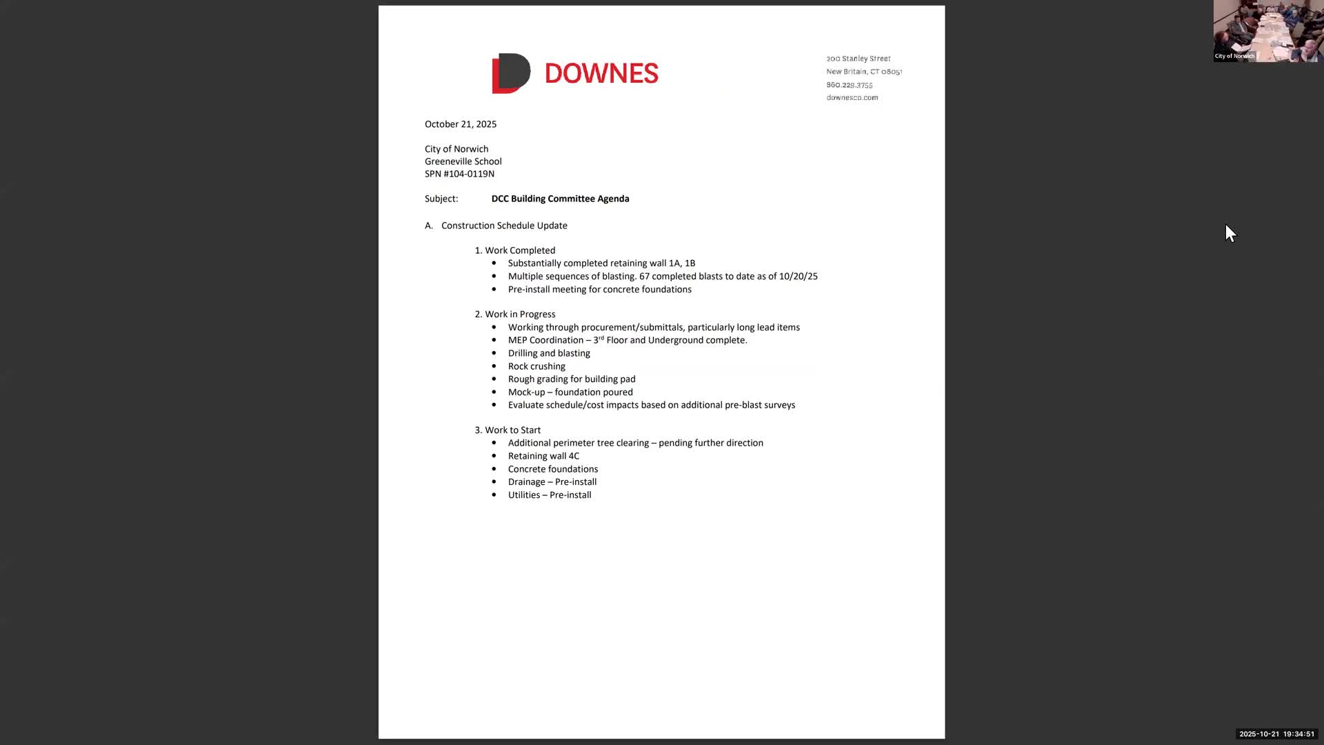 Committee hears updates on blasting, retaining walls and pedestrian access; off-site sidewalks not reimbursable