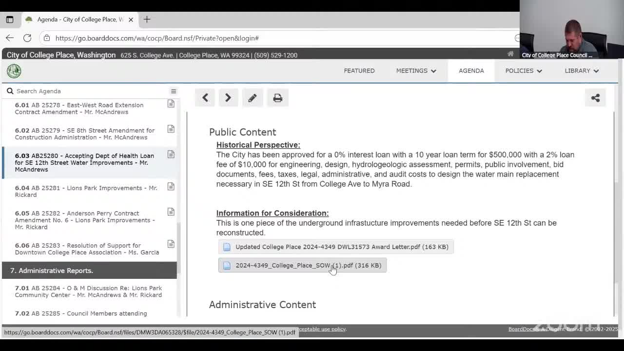 College Place accepts 0% loan from state for Southeast Twelfth Street water design