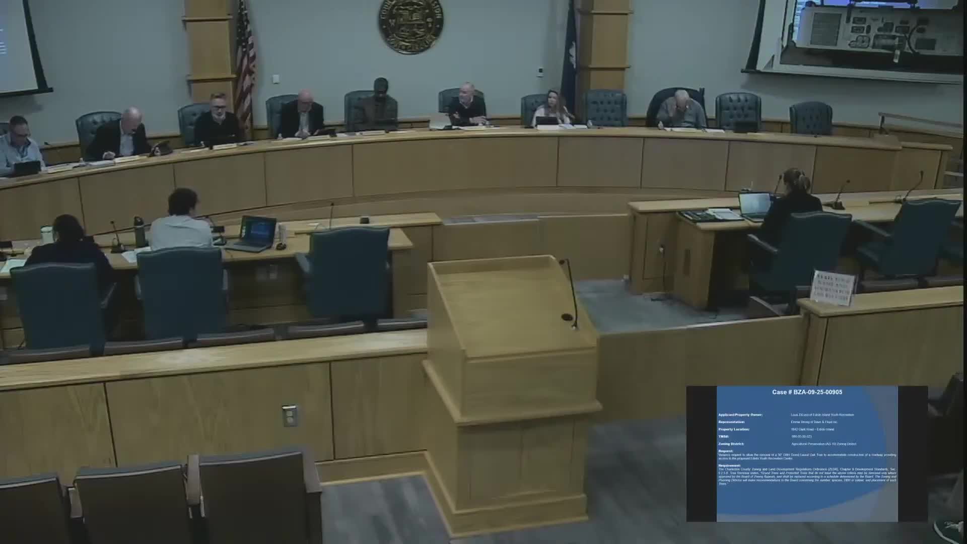 Board permits removal of 30-inch laurel oak for Edisto Island Youth Recreation access, requires mitigation plan