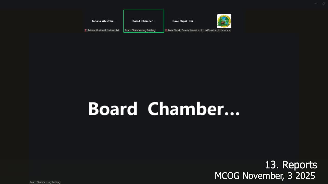 Pilgrim Trail bridge installed; pavement management procurement, VMT mitigation, energy partnership and Hopland bypass funding discussed