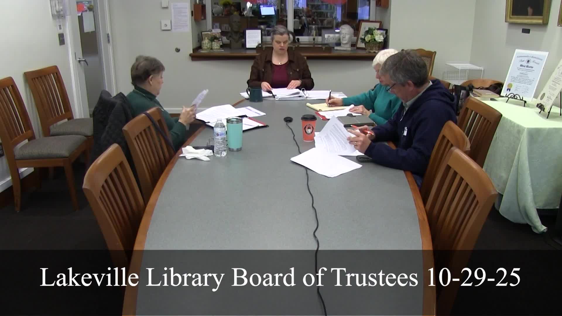 Library staff report roof bids and maintenance issues; board to review Lake Cam agreement