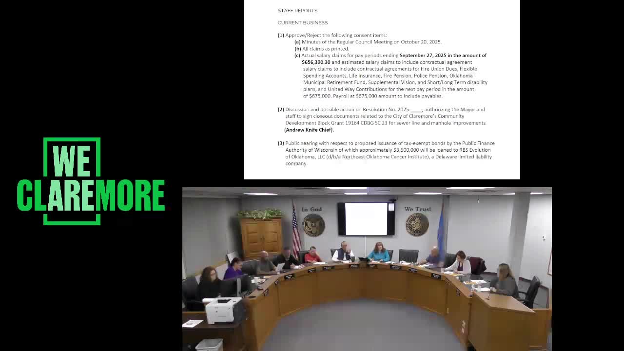Claremore council approves closeout of 2023 CDBG sewer project