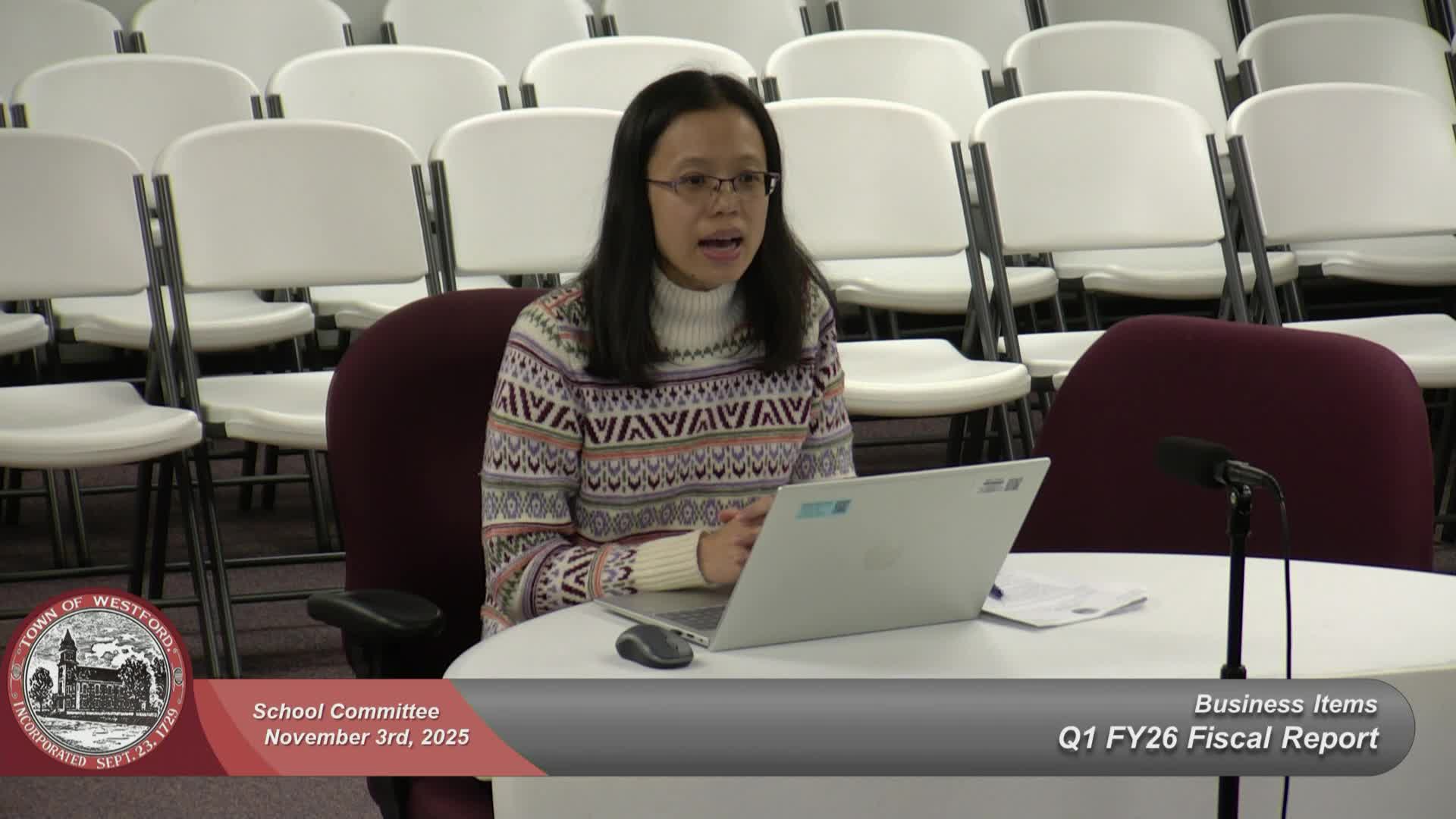 FY26 Q1: School finance director flags special‑education and transportation pressures; circuit‑breaker increase may ease FY27 planning